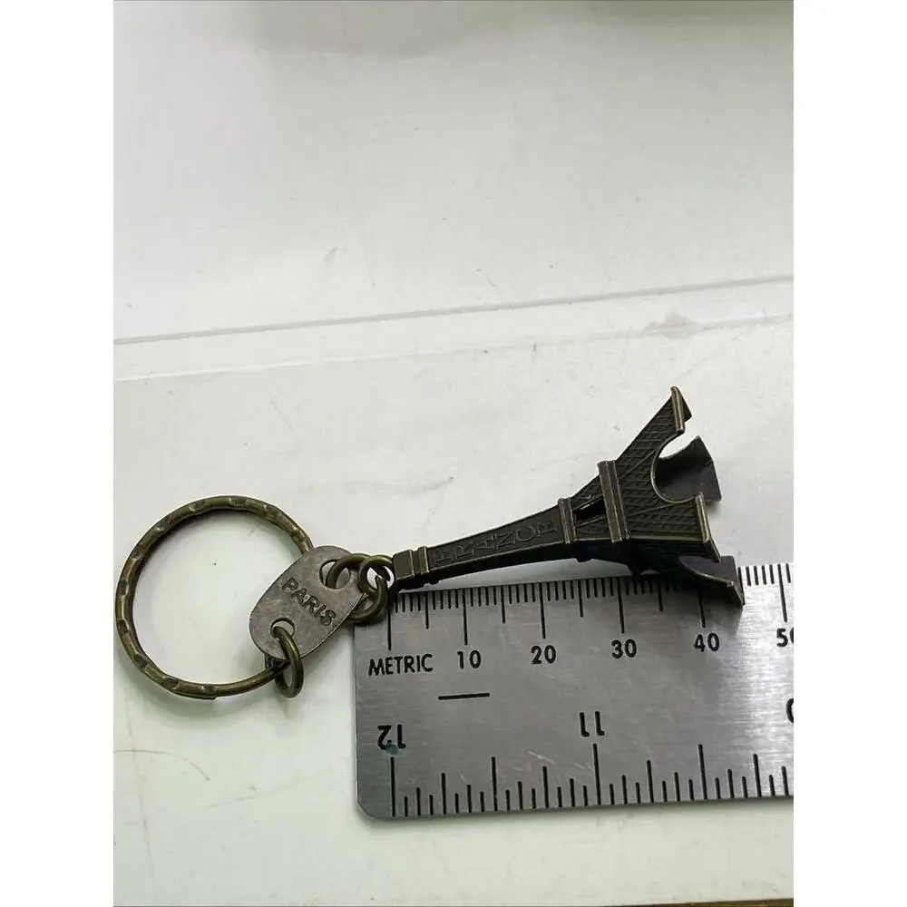 Vintage Paris France Eiffel Tower Keychain Brass Tone